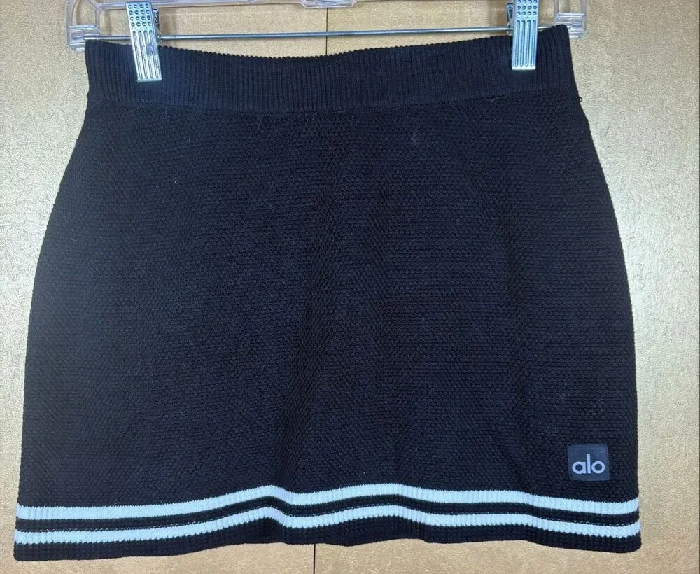 Alo Yoga Tennis Club Sweater Knit Skirt Black/Ivory Size XS